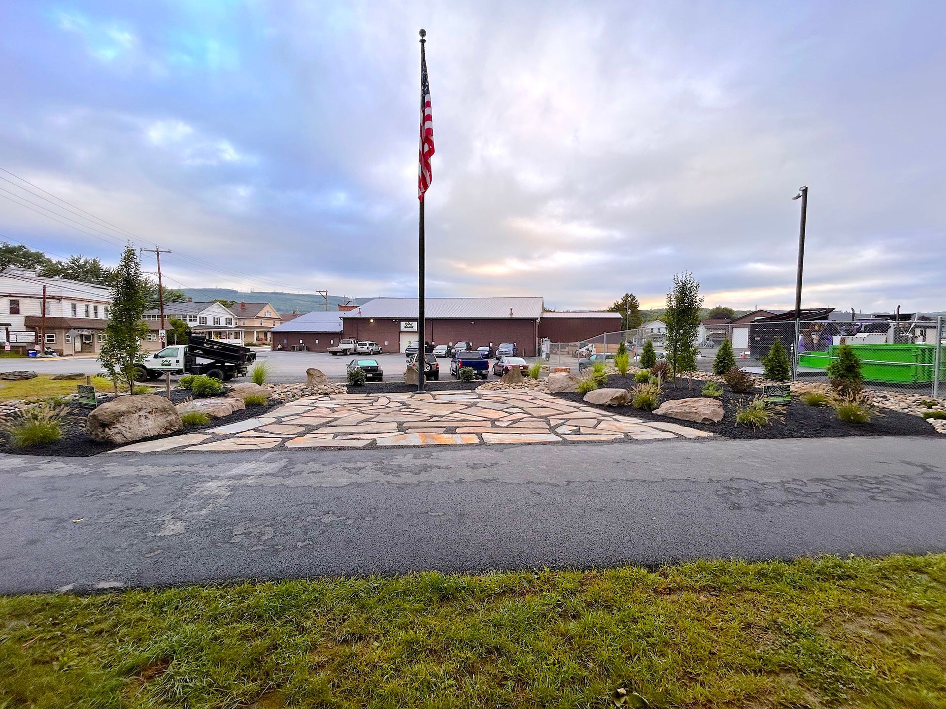Lackawanna Heritage Trail donation by  F&T Landscaping. Stunning color pallet of annuals, shrubs, trees and river rock that complements the Lackawanna river running along this entrance.