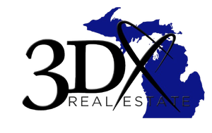 3DX Real Estate logo with text and graphic of Michigan in blue.