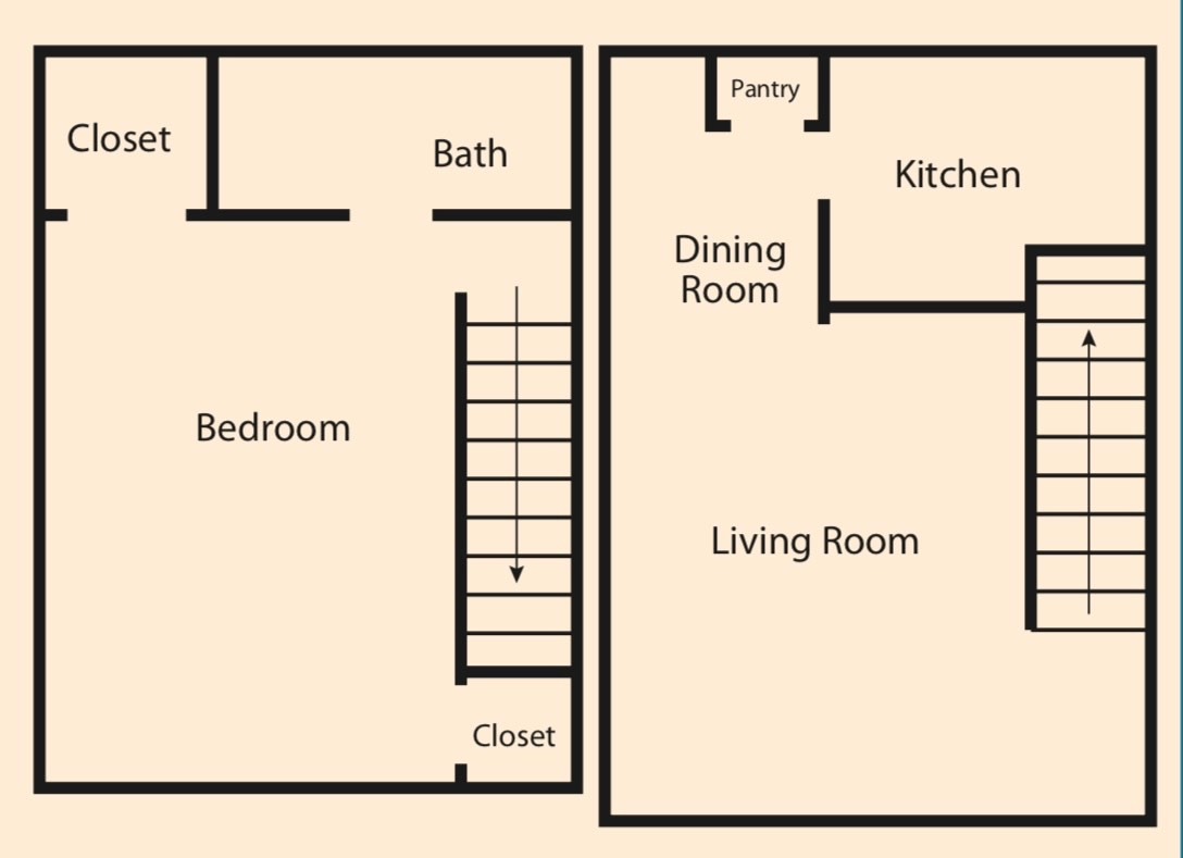 A floor plan of a house with a bedroom , dining room , and living room.