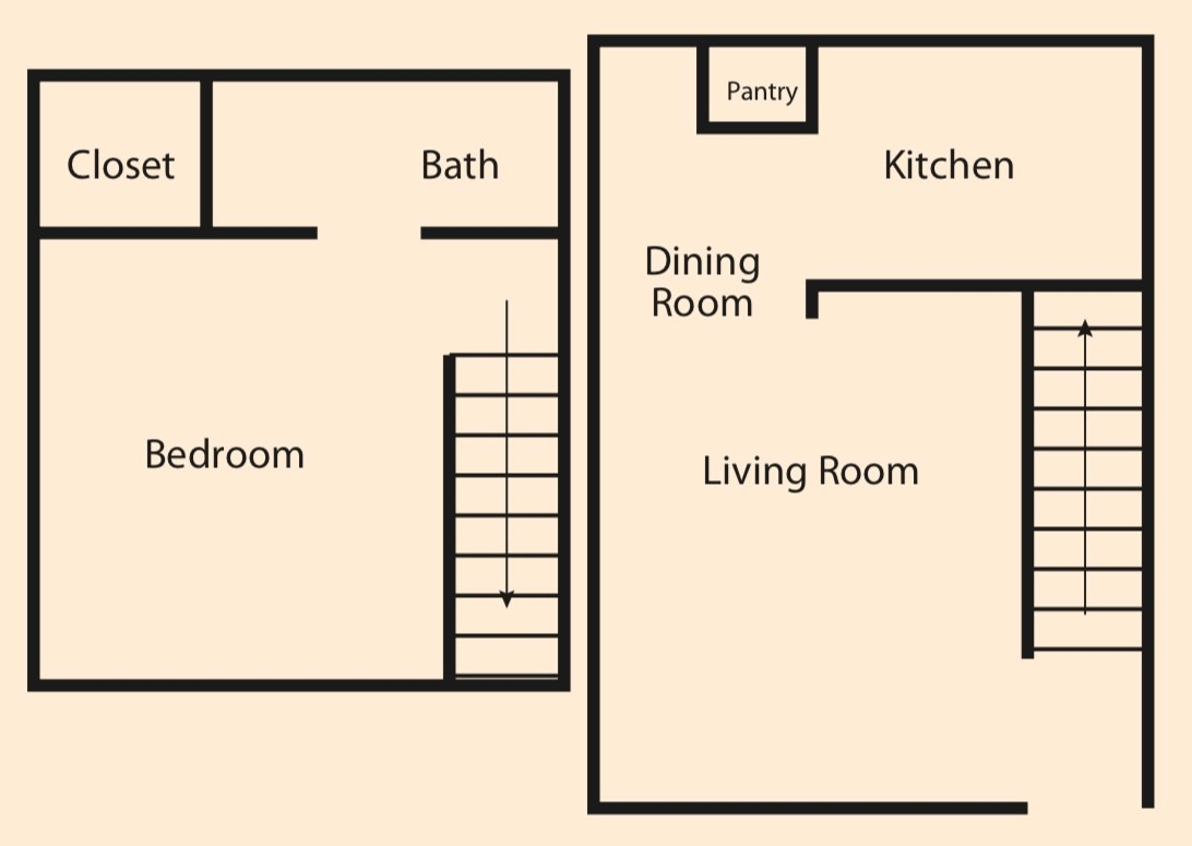 A floor plan of a house with a bedroom , dining room , and living room.