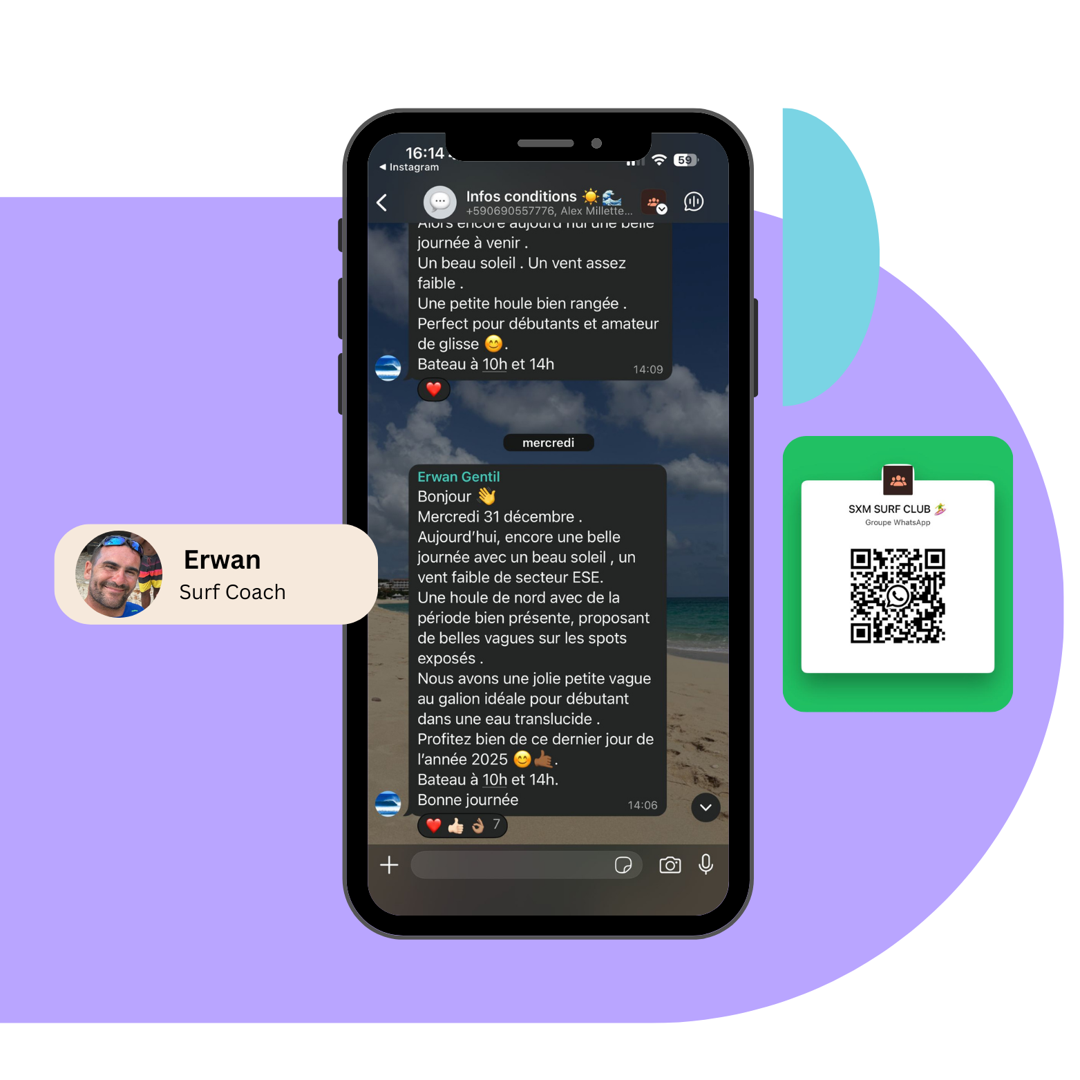 A cell phone with a message from jean seb on the screen