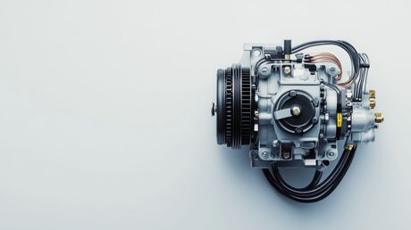 A close up of a camera on a white surface.