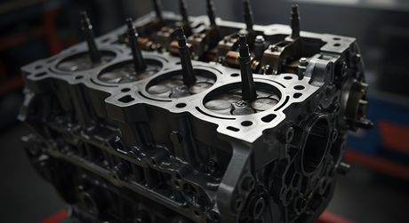 A close up of a cylinder head of a car engine.