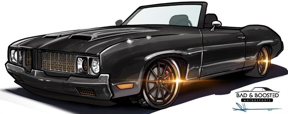 A black oldsmobile cutlass supreme convertible is sitting on a white surface.