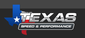 A texas speed and performance logo on a black background