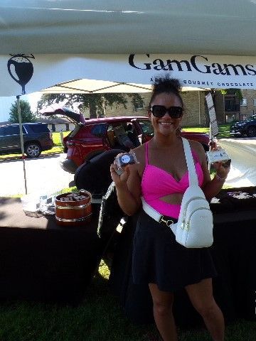 Woman at GamGams chocolate Booth.