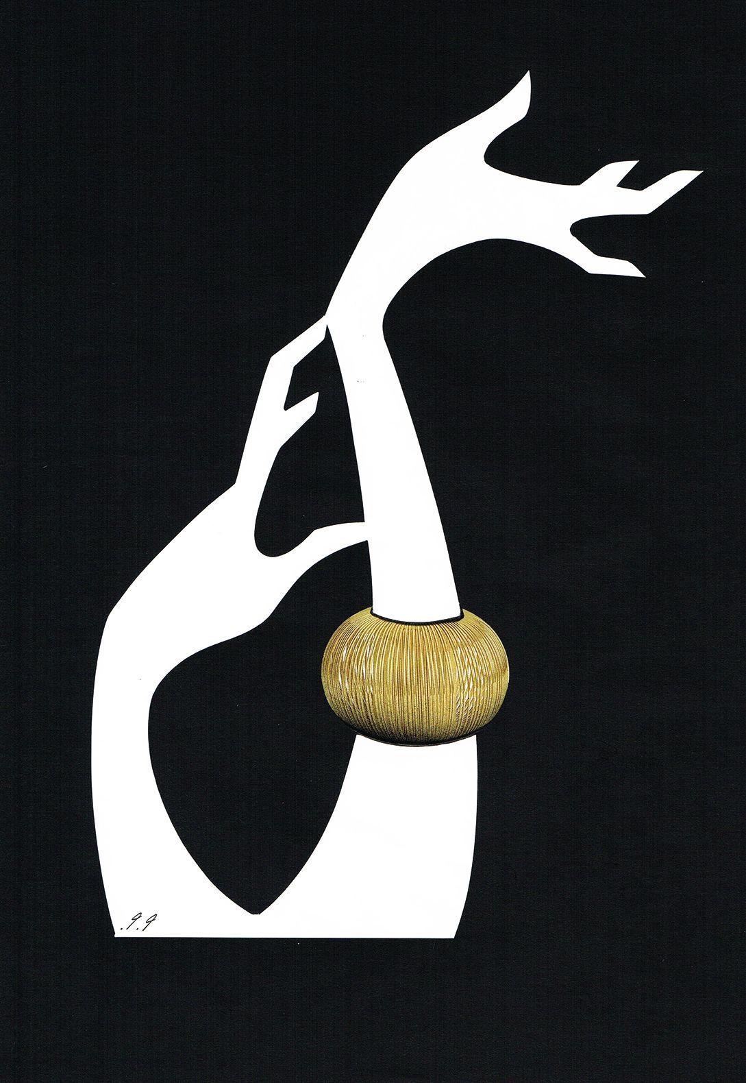 White jewelry display with a gold-colored textured bracelet. Black background.