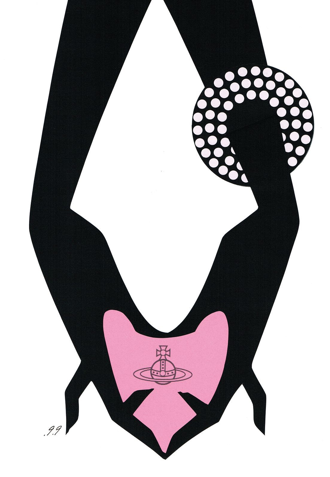 Black silhouette hands holding a pink heart-shaped object. A dotted circle sits at the top.