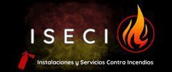 Logo for ISECI, a fire safety company, featuring a flame icon and text "Instalaciones y Servicios Contra Incendios".