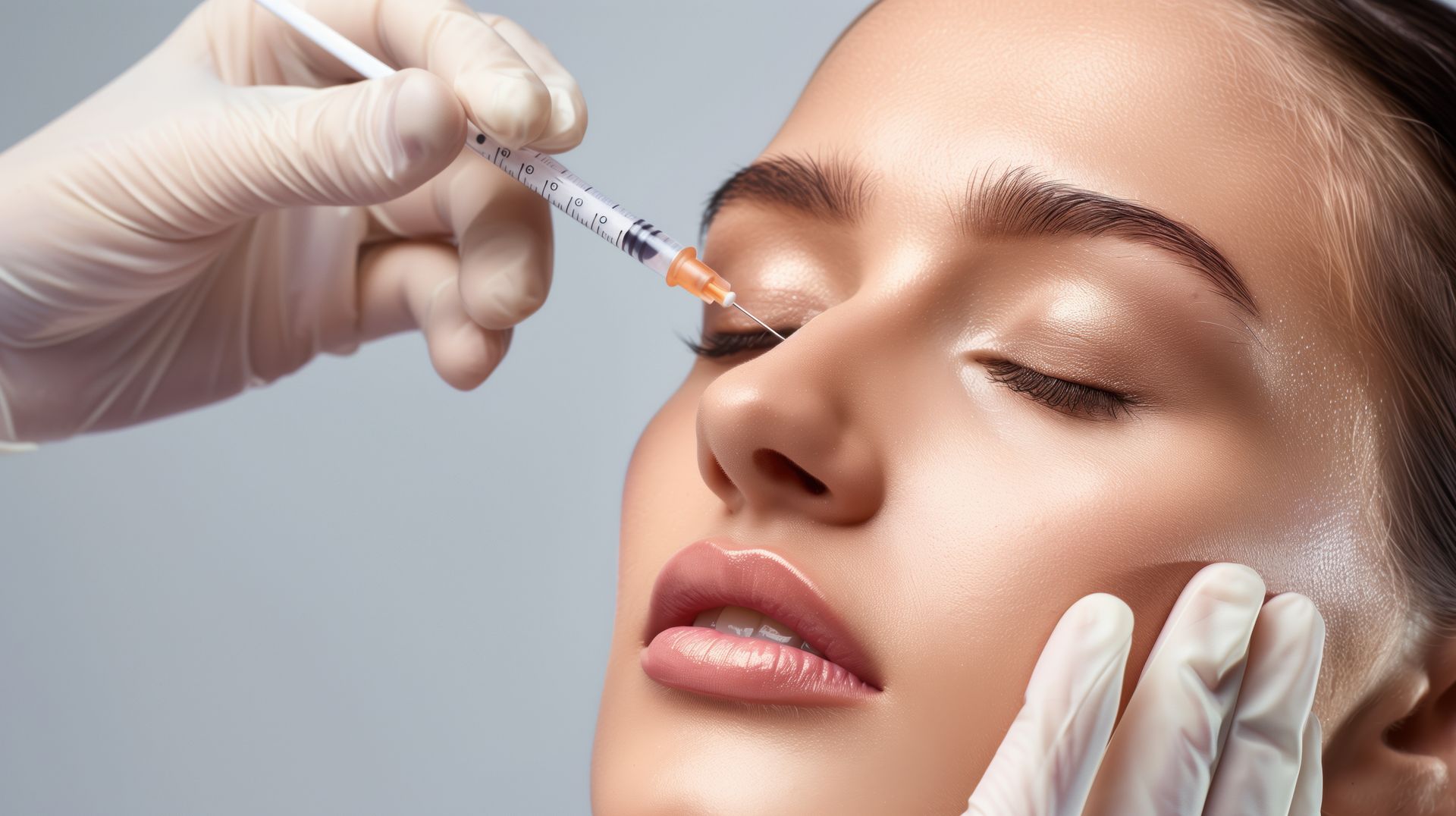Eine Frau bekommt eine Botox-Injektion ins Auge.
