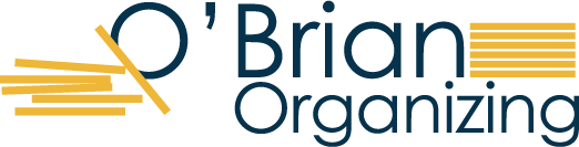 The logo for brian organizing is blue and yellow