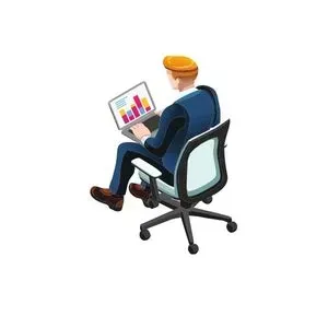 A man is sitting in an office chair using a laptop computer.
