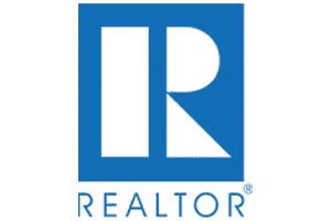 A blue and white realtor logo on a white background