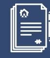 A stack of papers with a house and a pen on a blue background.