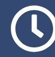 A white clock in a circle on a blue background.