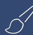 A white line drawing of a paint brush on a blue background.