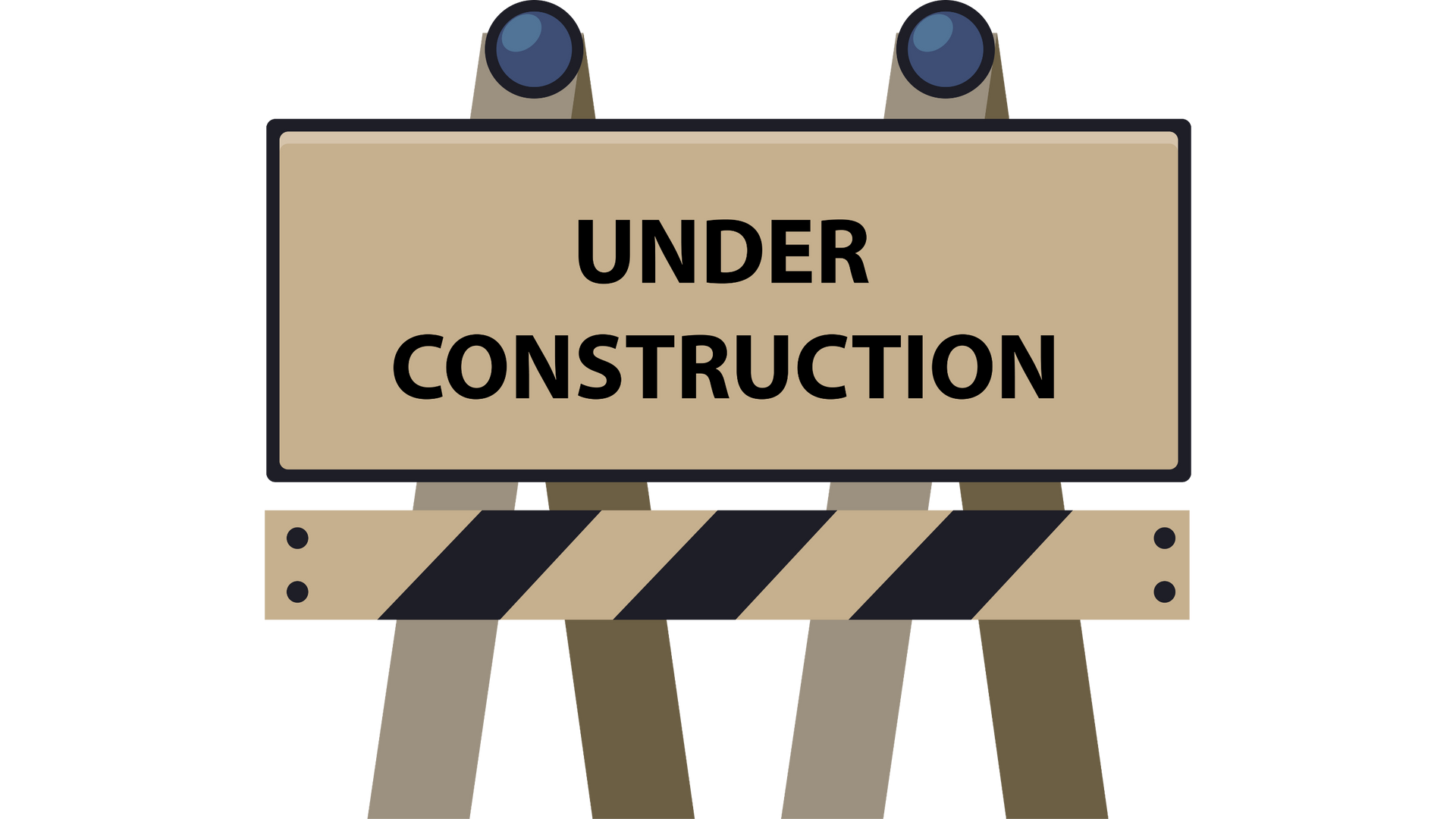 A sign that says `` under construction '' is sitting on top of a construction barrier.