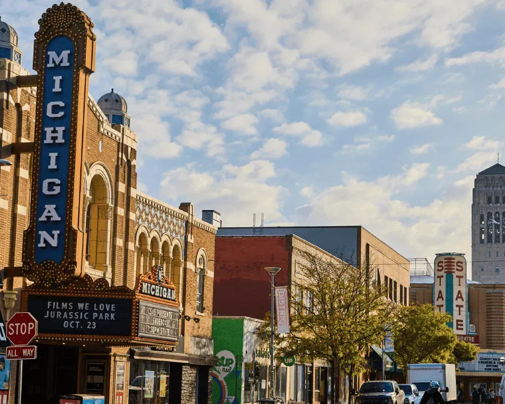 The michigan theater is located in a small town