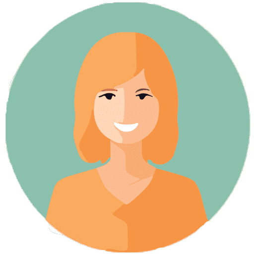 A woman with red hair is smiling in a circle.