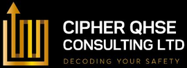 Logo of Cipher HSE Consulting LTD. Gold maze-like square with upward arrow; black text on white background.