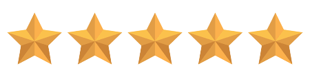 Five gold star rating icons in a row