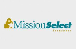 Mission Select Insurance logo with gold figure, turquoise text on white.