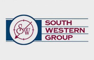 South Western Group logo: white circle with "SW" and a target, on a blue and white rectangle, with text "SOUTH WESTERN GROUP."