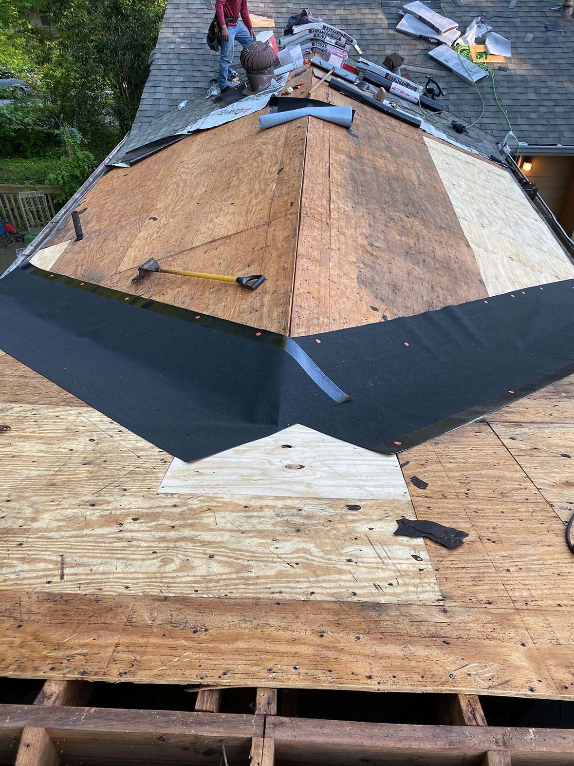 Damage roof being repaired — Atlanta, GA — Atlantic Restoration Services