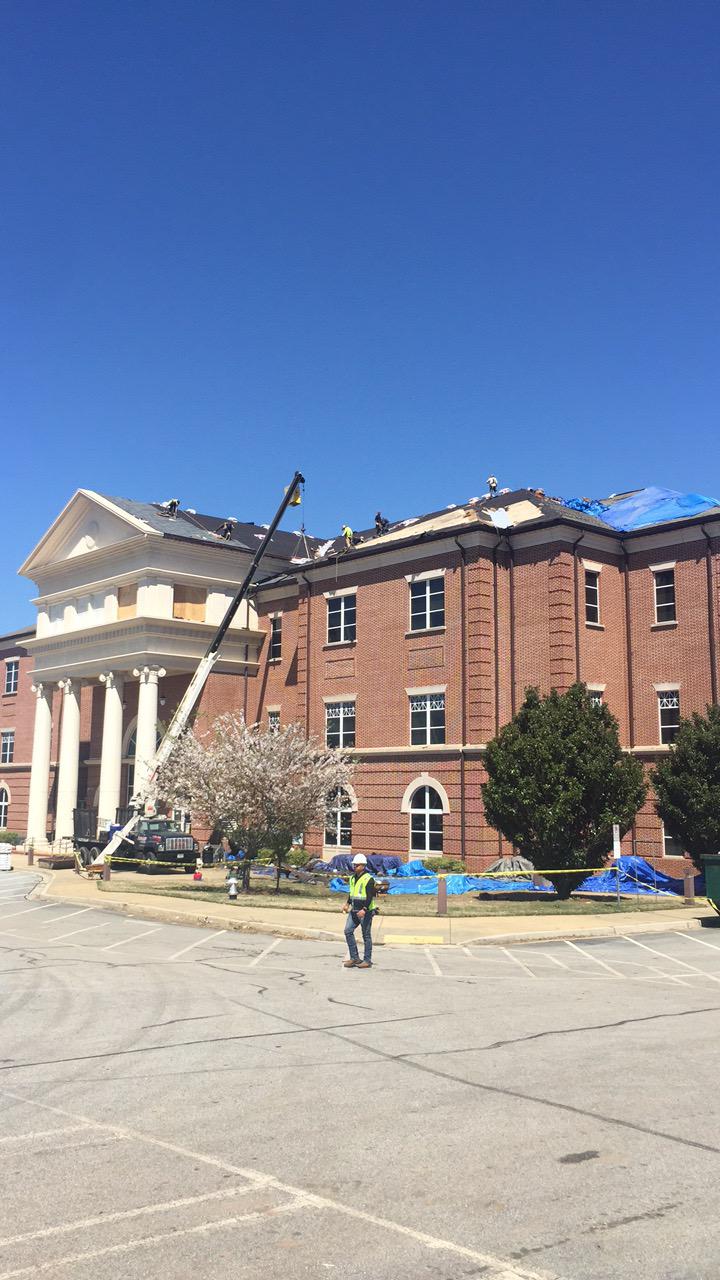 Full shot of the building with the crane — Atlanta, GA — Atlantic Restoration Services