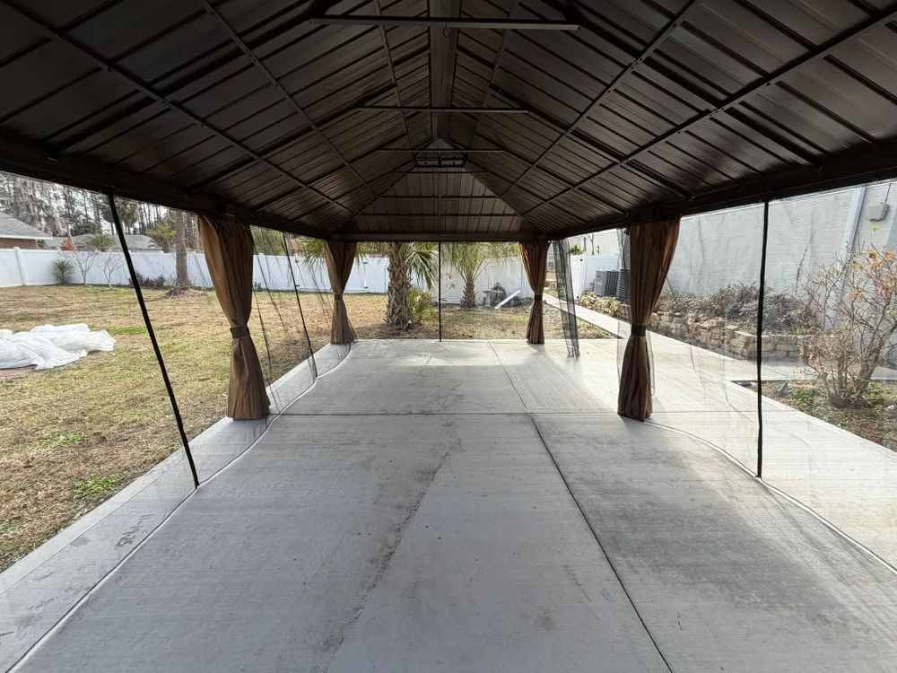 Outdoor gazebo with metal roof