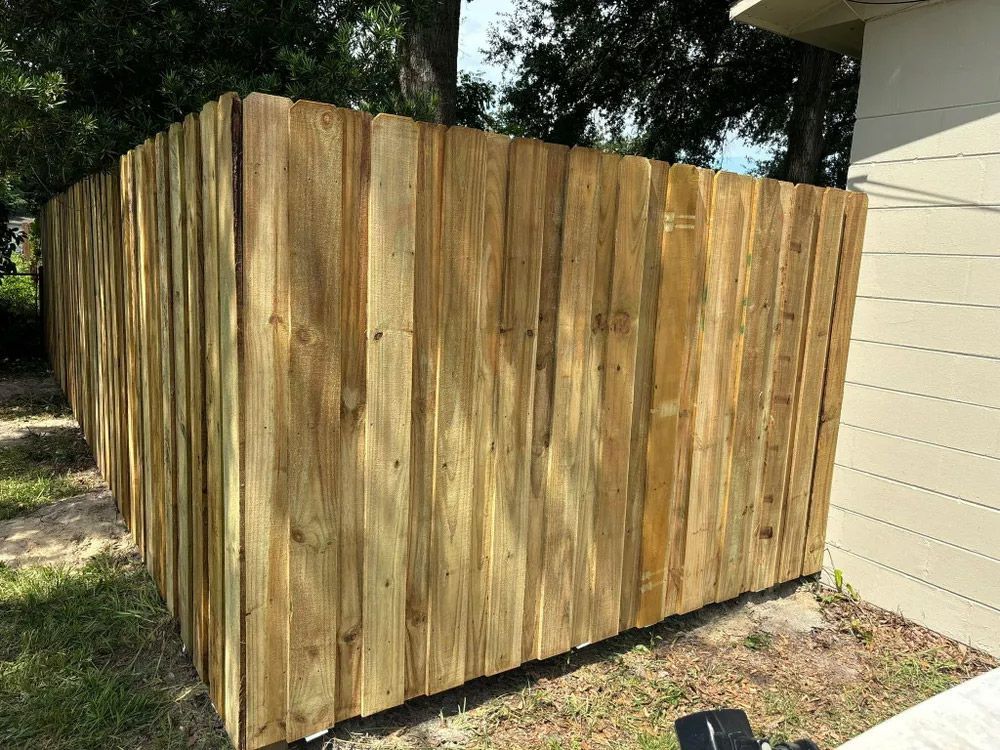 A newly installed wooden fence