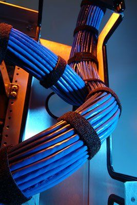 A bunch of blue wires are connected to each other
