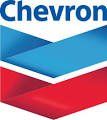 The chevron logo is a blue , red and white chevron arrow.