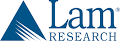 The logo for lam research is blue and white with a triangle in the middle.