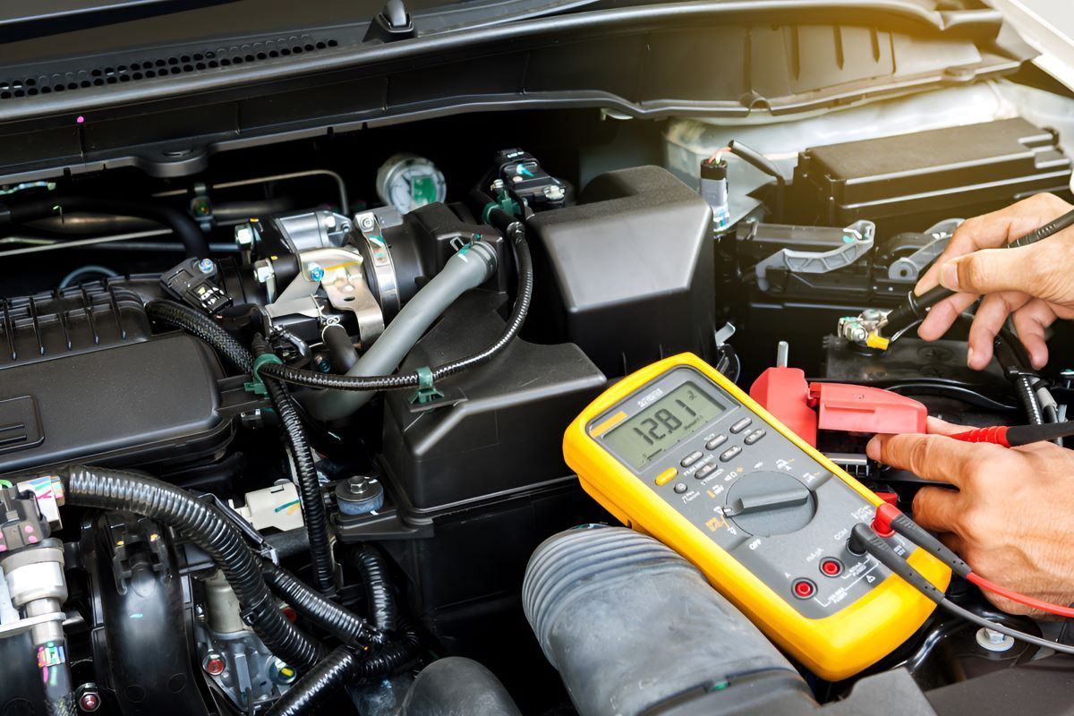 A Person is Using a Multimeter to Test a Car Battery — SMK Rural & Mechanical Pty Ltd in Rockhampton City, QLD