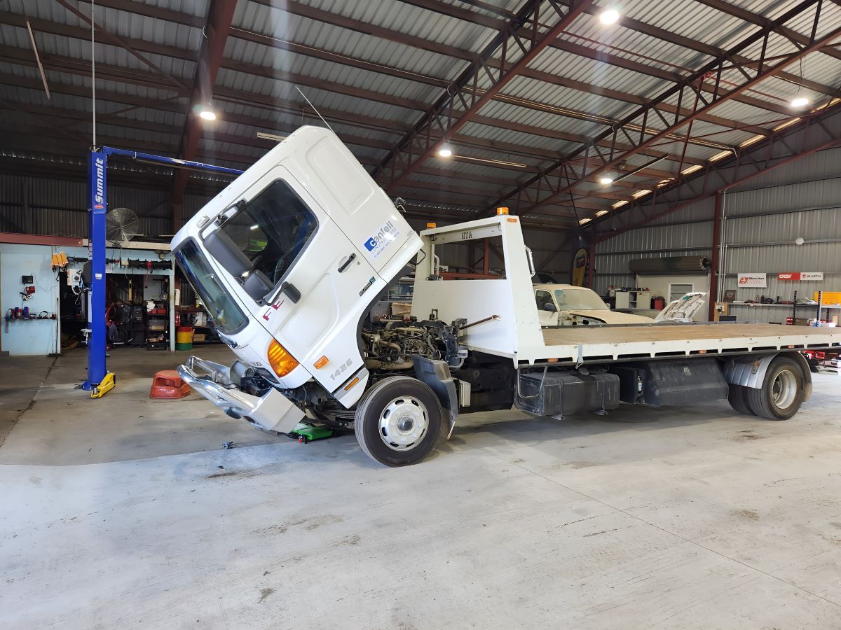 A Truck is Being Worked on in a Garage — SMK Rural & Mechanical Pty Ltd in Rockhampton City, QLD