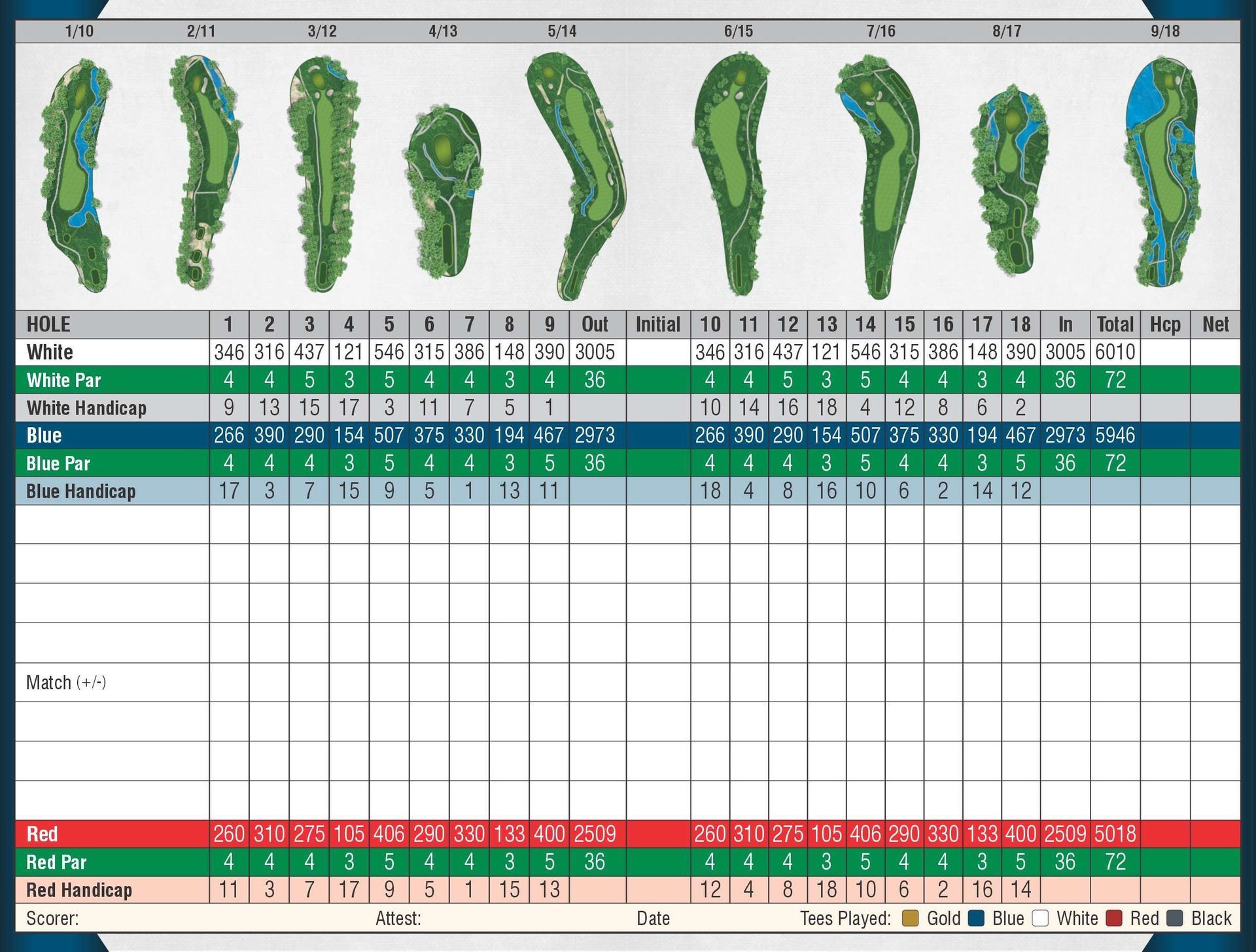 Image of golf course score card