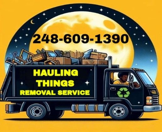A hauling things removal service truck with a full moon in the background