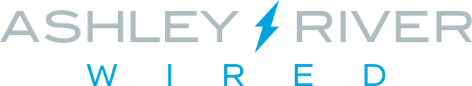 Ashley River Wired logo with blue lightning bolt between gray and blue text