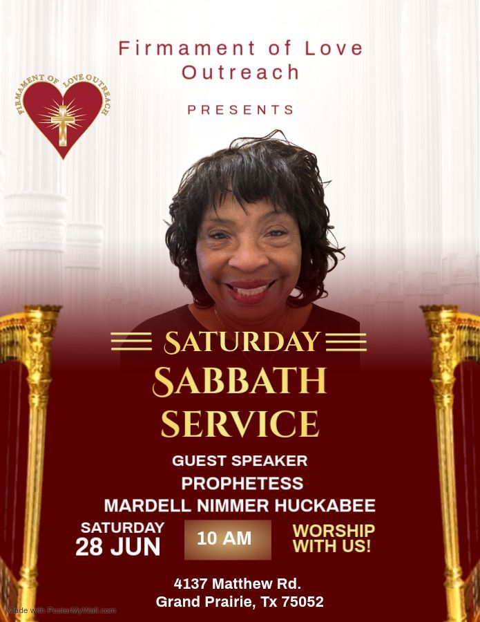 A poster for a saturday sabbath service with a woman on it