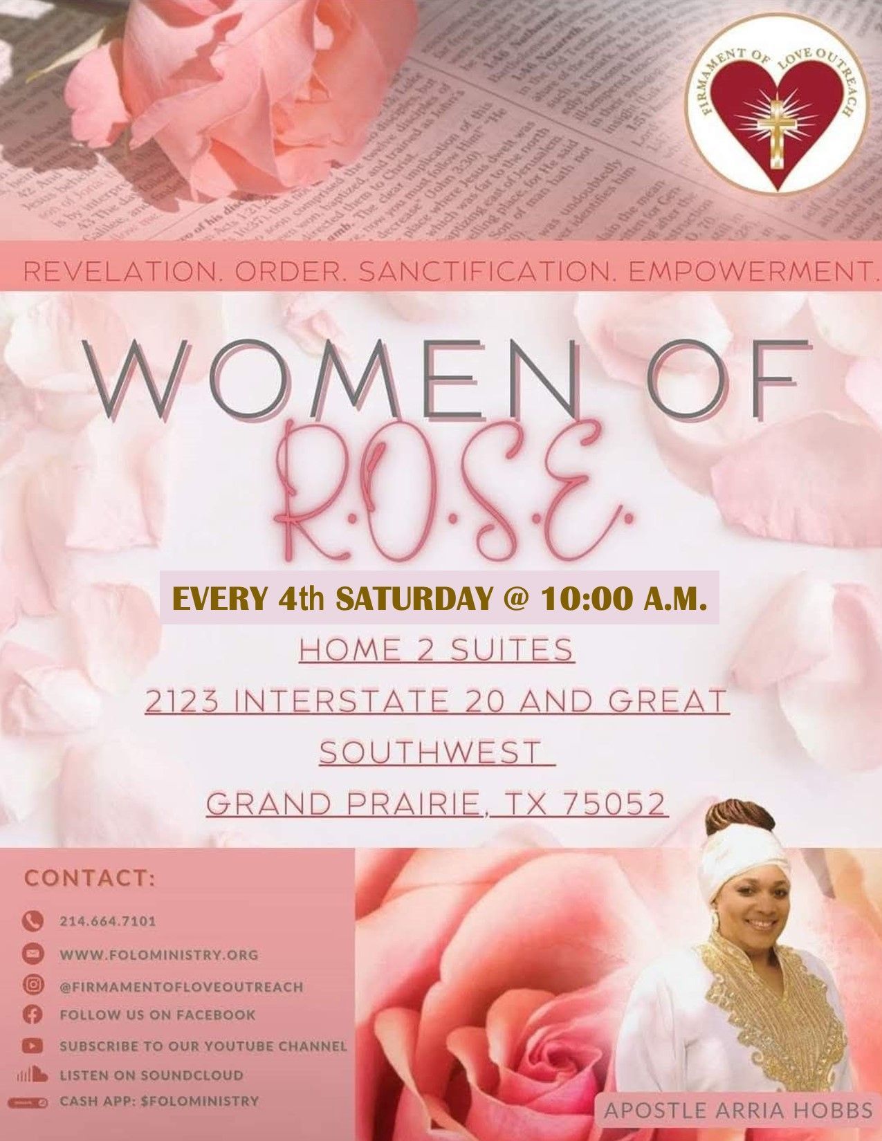 An advertisement for a women of rose event
