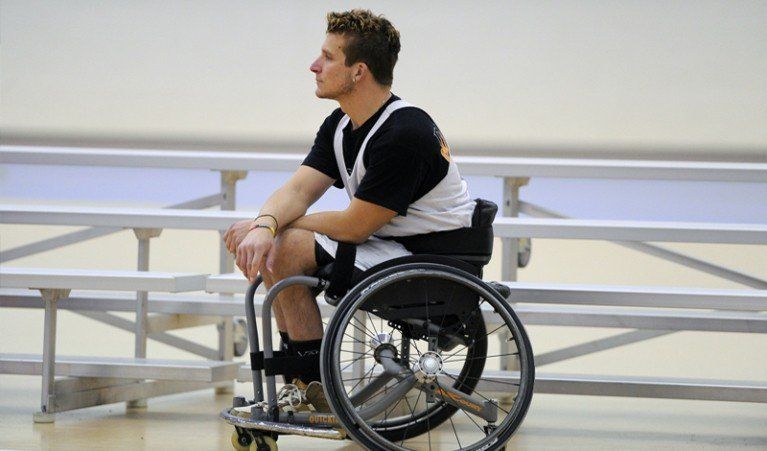 Person in a wheelchair from a mobility equipment rental shop in Washington, DC.