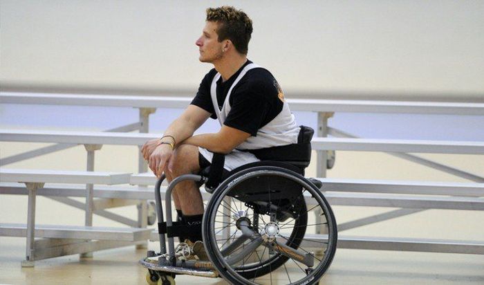 Person in a wheelchair from a mobility equipment rental shop in Washington, DC.