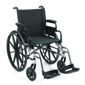 A black wheelchair is sitting on a white background.