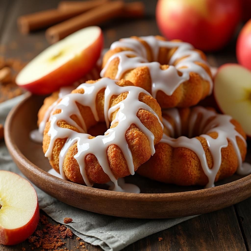a classic, cozy treat bursting with warm, cinnamon-spiced apple flavor. Made with chunks of fresh apples folded into a soft, fluffy dough, these golden-brown fritters are fried to crispy perfection and coated in a sweet vanilla glaze.