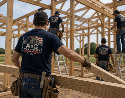 Construction team at work in Tulsa, OK from A&C Barn Builders, LLC
