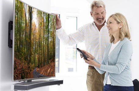 a couple watching TV