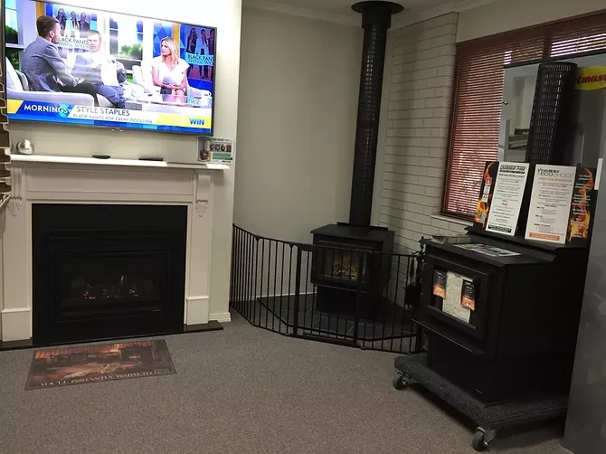 display of three different fireplaces at DWR services 