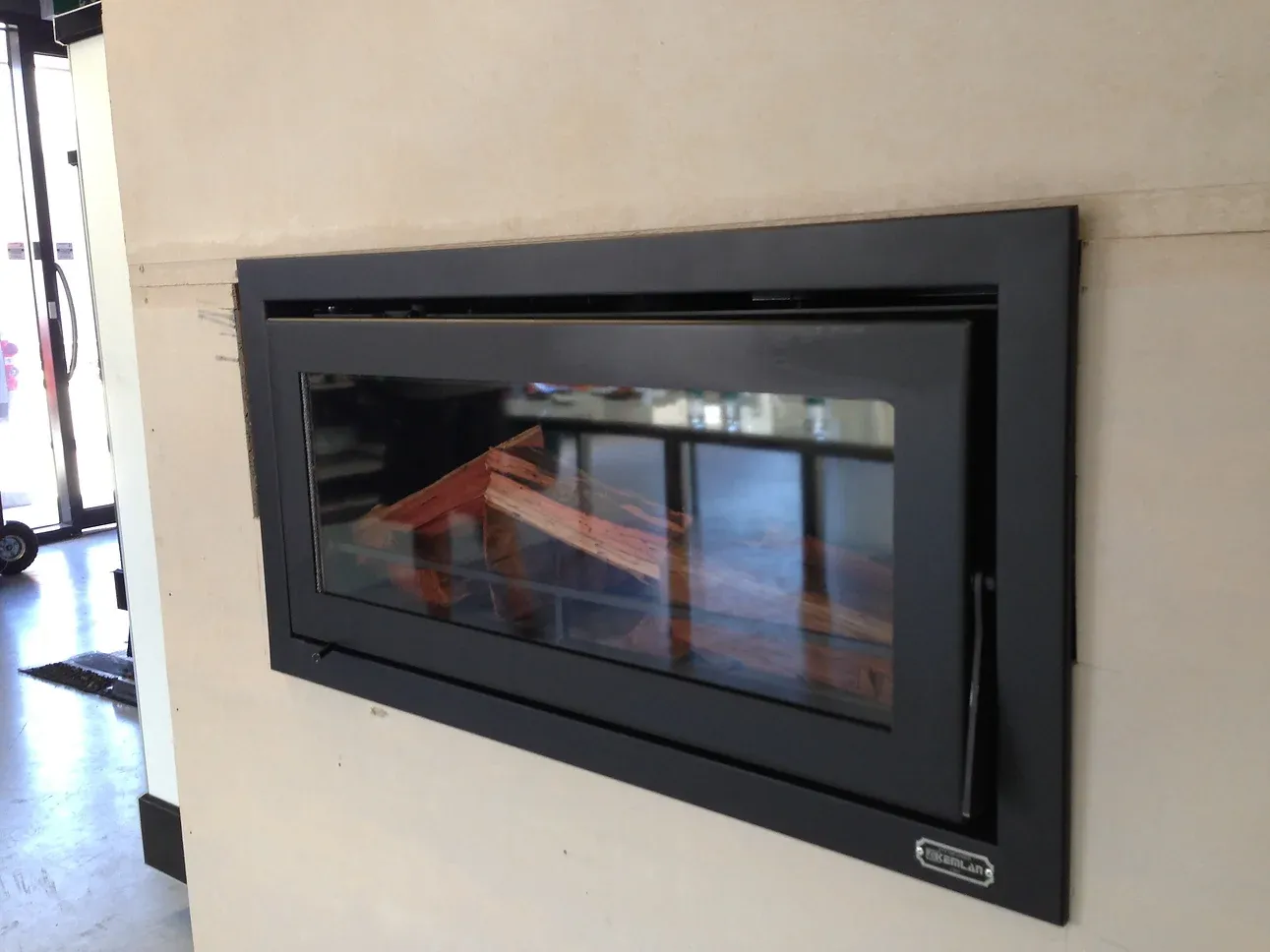narrow fireplace on display at dwr services 