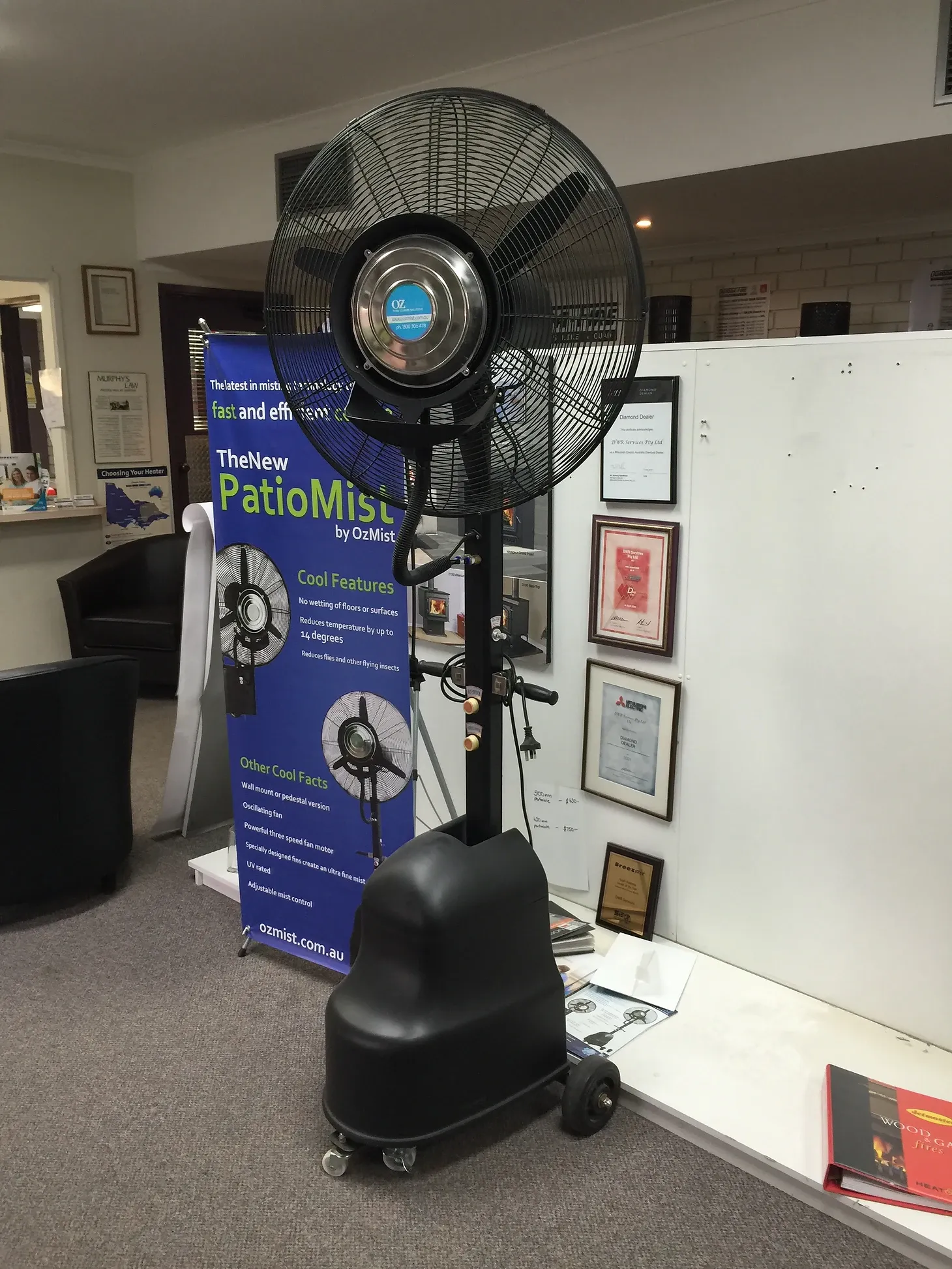 large pedestal fan on display at dr services 
